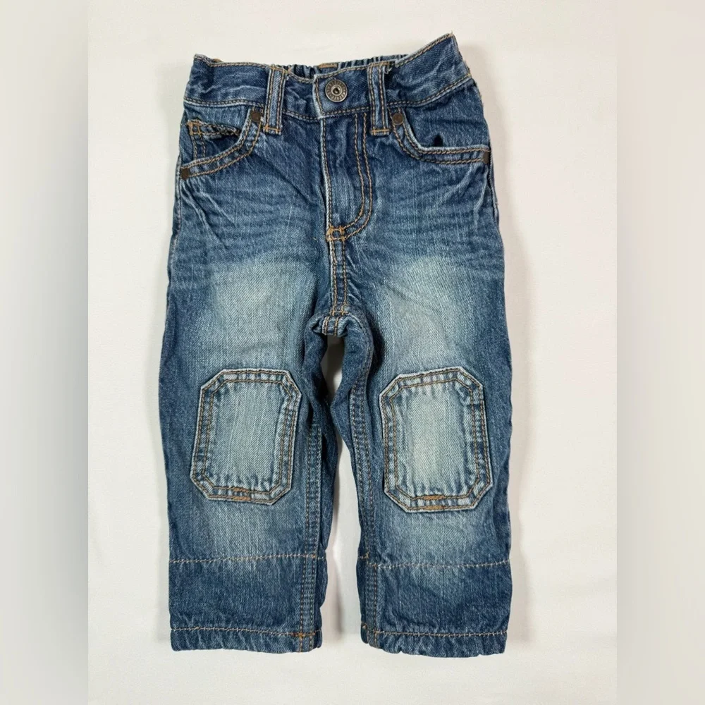 GYMBOREE Baby Boys' Green Tartan Plaid Cuff Knee Patch Jeans Cotton Rustic 6-12M